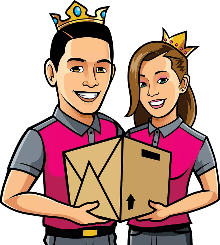 Couple holding a cardboard box.