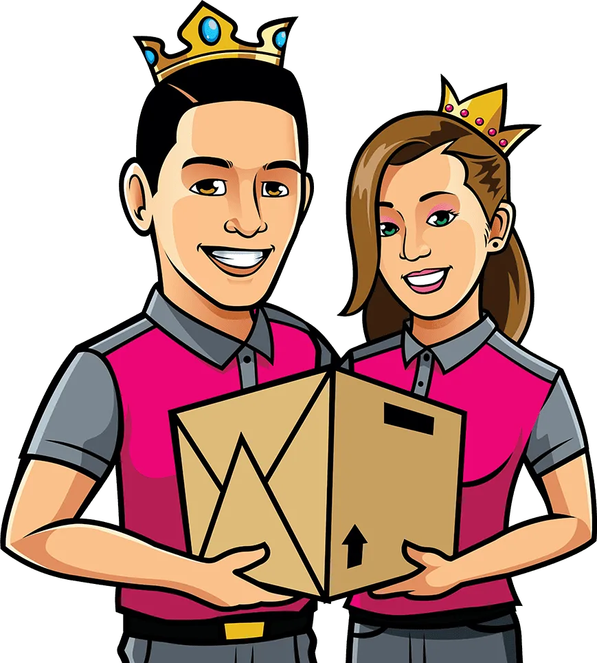 Couple holding a cardboard box.