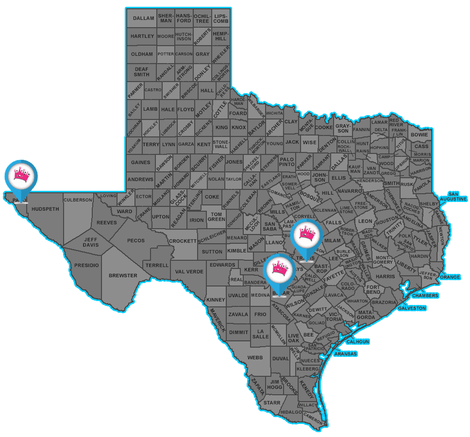 Map of Majesty Moving's Texas office locations.