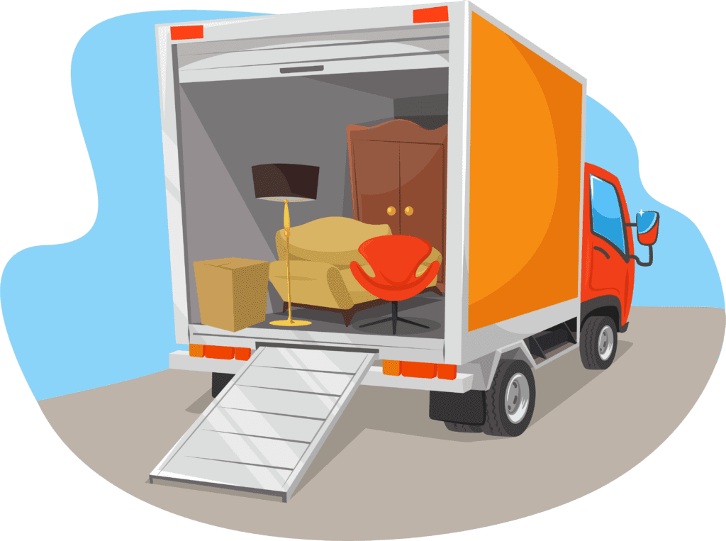 Graphic of moving truck full of furniture.